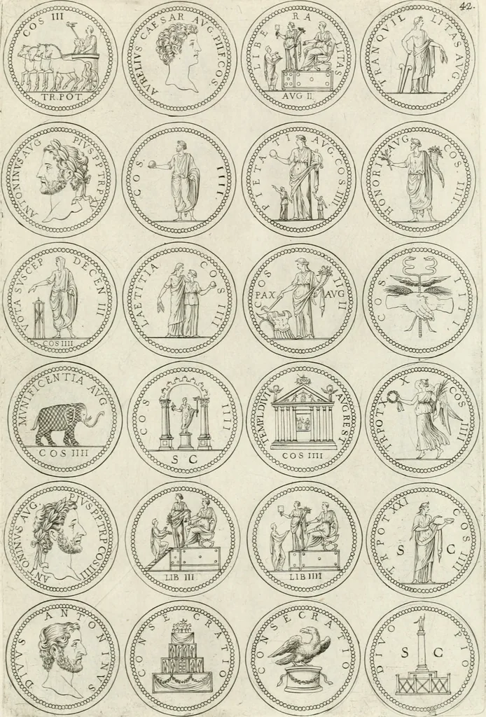An illustration from Antonii Augustinii Archiepisc. Tarracon. Antiqvitatvm romanorvm hispanarvmqve in nvmmis vetervm, dialogi XI, 1617, leaf 308