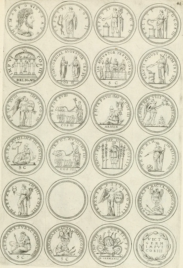 An illustration from Antonii Augustinii Archiepisc. Tarracon. Antiqvitatvm romanorvm hispanarvmqve in nvmmis vetervm, dialogi XI, 1617, leaf 316