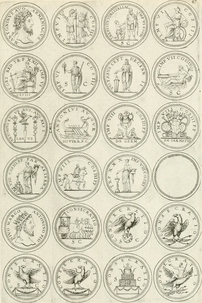 An illustration from Antonii Augustinii Archiepisc. Tarracon. Antiqvitatvm romanorvm hispanarvmqve in nvmmis vetervm, dialogi XI, 1617, leaf 318