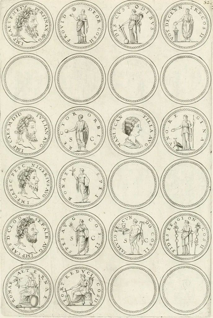 An illustration from Antonii Augustinii Archiepisc. Tarracon. Antiqvitatvm romanorvm hispanarvmqve in nvmmis vetervm, dialogi XI, 1617, leaf 328