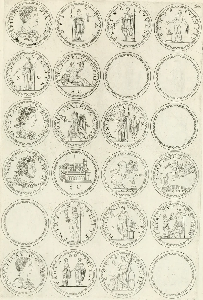 An illustration from Antonii Augustinii Archiepisc. Tarracon. Antiqvitatvm romanorvm hispanarvmqve in nvmmis vetervm, dialogi XI, 1617, leaf 332