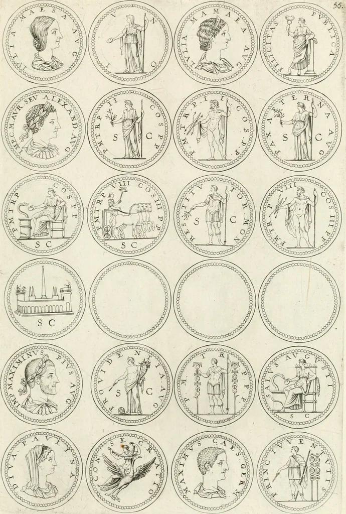 An illustration from Antonii Augustinii Archiepisc. Tarracon. Antiqvitatvm romanorvm hispanarvmqve in nvmmis vetervm, dialogi XI, 1617, leaf 336