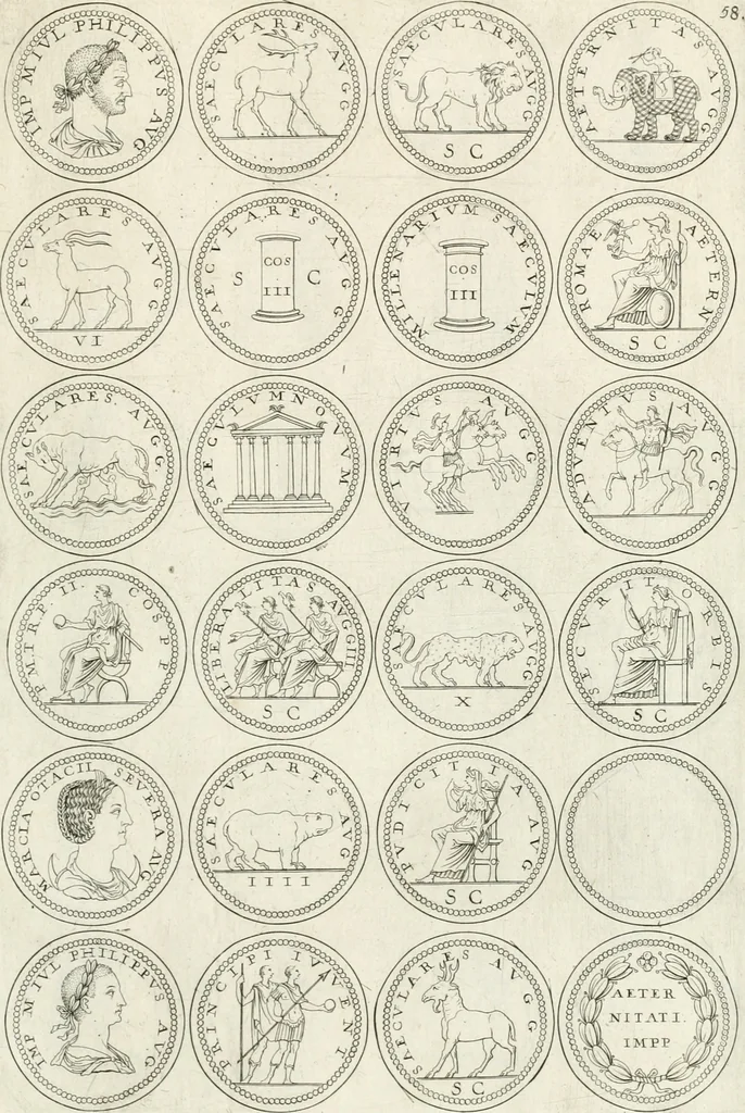 An illustration from Antonii Augustinii Archiepisc. Tarracon. Antiqvitatvm romanorvm hispanarvmqve in nvmmis vetervm, dialogi XI, 1617, leaf 340