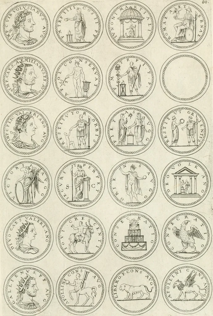 An illustration from Antonii Augustinii Archiepisc. Tarracon. Antiqvitatvm romanorvm hispanarvmqve in nvmmis vetervm, dialogi XI, 1617, leaf 344