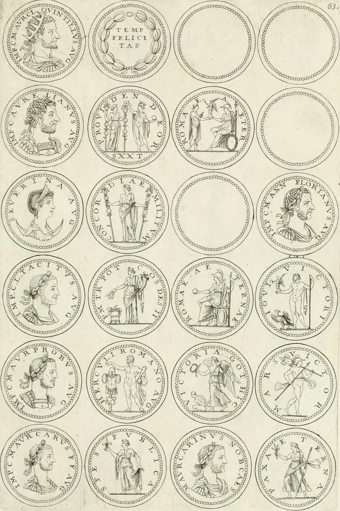 An illustration from Antonii Augustinii Archiepisc. Tarracon. Antiqvitatvm romanorvm hispanarvmqve in nvmmis vetervm, dialogi XI, 1617, leaf 350