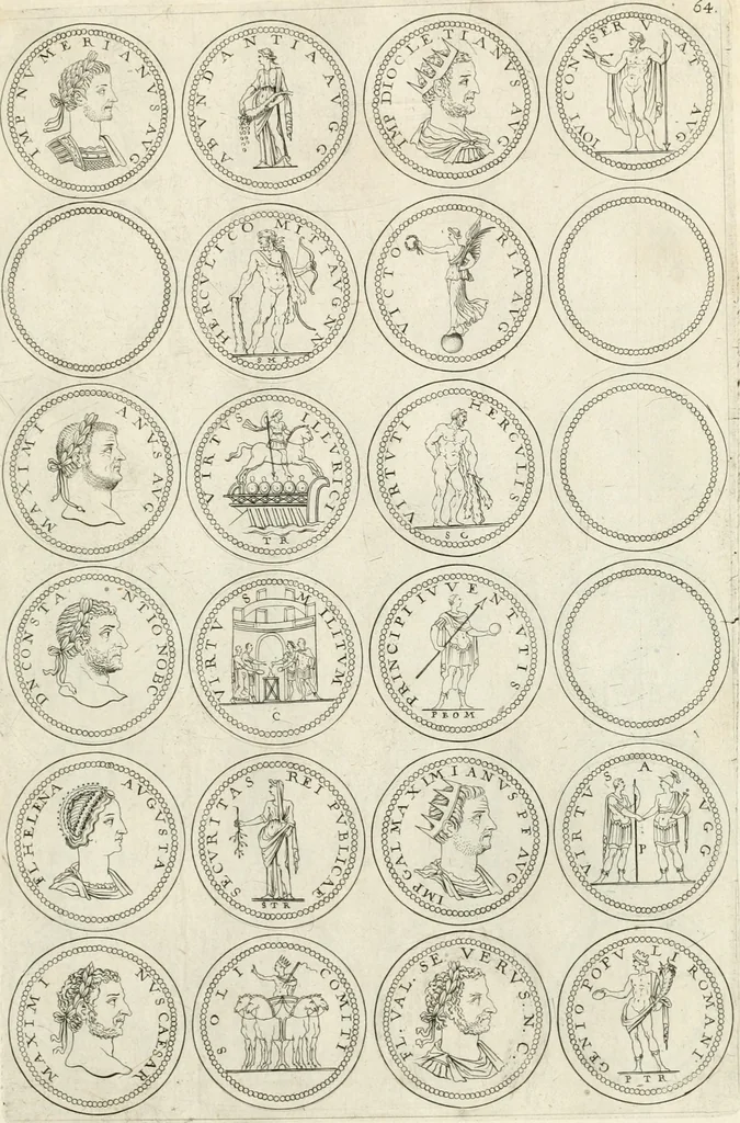 An illustration from Antonii Augustinii Archiepisc. Tarracon. Antiqvitatvm romanorvm hispanarvmqve in nvmmis vetervm, dialogi XI, 1617, leaf 352
