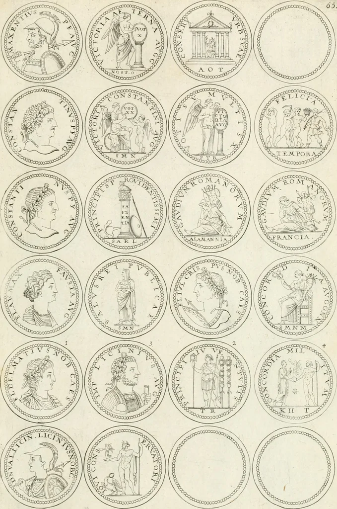 An illustration from Antonii Augustinii Archiepisc. Tarracon. Antiqvitatvm romanorvm hispanarvmqve in nvmmis vetervm, dialogi XI, 1617, leaf 354