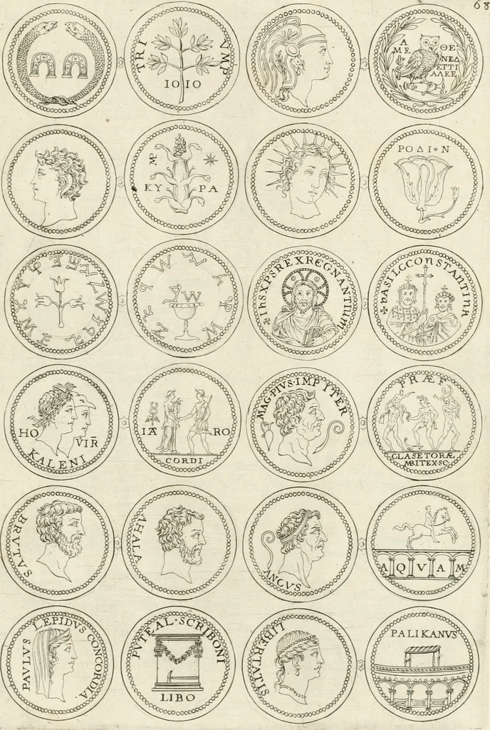 An illustration from Antonii Augustinii Archiepisc. Tarracon. Antiqvitatvm romanorvm hispanarvmqve in nvmmis vetervm, dialogi XI, 1617, leaf 360