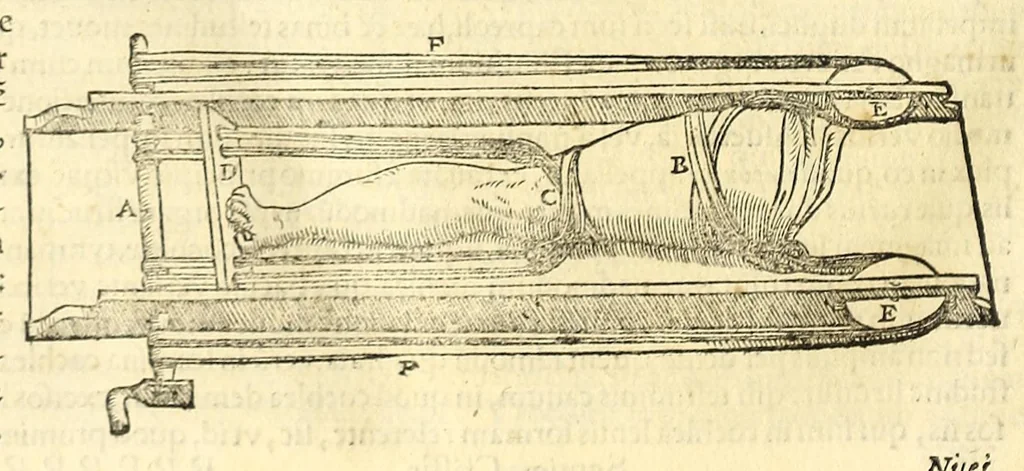 An illustration from Galeni librorum septima classis : curativum methodum tum diffuse tum breviter descriptam, victus rationem in morbis acutis, singulorum morborum facile paranda remedia, privatam quorundam morborum curationem, chirurgie constitutionem, fracturarum ac luxationum sanationem, fasciarum deniq ; & laqueorum & machinamentorum tractatum continet, 1576, leaf 642