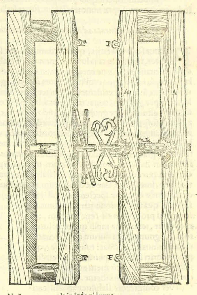 An illustration from Galeni librorum septima classis : curativum methodum tum diffuse tum breviter descriptam, victus rationem in morbis acutis, singulorum morborum facile paranda remedia, privatam quorundam morborum curationem, chirurgie constitutionem, fracturarum ac luxationum sanationem, fasciarum deniq ; & laqueorum & machinamentorum tractatum continet, 1576, leaf 643
