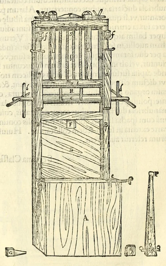 An illustration from Galeni librorum septima classis : curativum methodum tum diffuse tum breviter descriptam, victus rationem in morbis acutis, singulorum morborum facile paranda remedia, privatam quorundam morborum curationem, chirurgie constitutionem, fracturarum ac luxationum sanationem, fasciarum deniq ; & laqueorum & machinamentorum tractatum continet, 1576, leaf 656