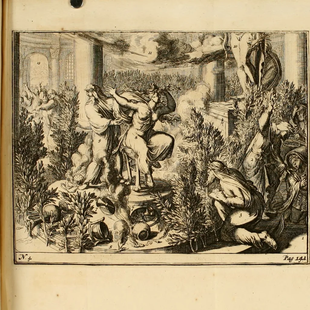An illustration from Antonii van Dale poliatri Harlemensis De oraculis veterum ethnicorum dissertationes duae : quarum nunc prior agit de eorum origine atque auctoribus, secunda de ipsorum duratione & interitu .., 1700, leaf 179