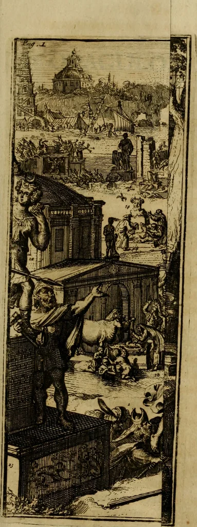 An illustration from Antonii van Dale poliatri Harlemensis De oraculis veterum ethnicorum dissertationes duae : quarum nunc prior agit de eorum origine atque auctoribus, secunda de ipsorum duratione & interitu .., 1700, leaf 30