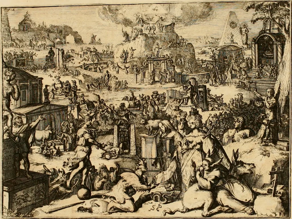 An illustration from Antonii van Dale poliatri Harlemensis De oraculis veterum ethnicorum dissertationes duae : quarum nunc prior agit de eorum origine atque auctoribus, secunda de ipsorum duratione & interitu .., 1700, leaf 31