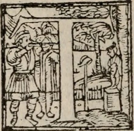 An illustration from Antonini Liberalis Transformationum congeries. Phlegontis Tralliani De mirabilibus & longaeuis libellus. Eivsdem De Olympijs fragmentum. Apollonii Historiae mirabiles. Antigoni Mirabil. narrationú congeries. M. Antonini philosophi imp. romani, De vita sua libri XII ab innumeris quibus antea scatebant mendis repurgati, & nuno demum vere editi, 1568, leaf 303