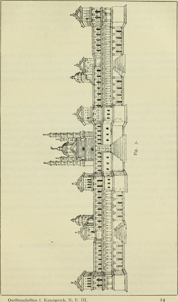 An illustration from Antonio Averlino Filarete's Tractat über die Baukunst, nebst seinen Büchern von der Zeichenkunst und den Bauten der Medici, 1890, leaf 384