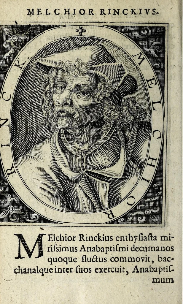 An illustration from Apocalypsis insignium aliquot haeresiarcharum : qua visiones & insomnia ipsis per somnia patefactae, blasphemias puta inauditas, ac deliramenta enthysiastica revelantur, unaq́ue opera vitae ac mortes coelo latino donantur : superadditae septendecim eorum, qui insigni supra reliquos temeritate ac depudendi audacia eminere visi, icones aereis expressae, 1608, leaf 106