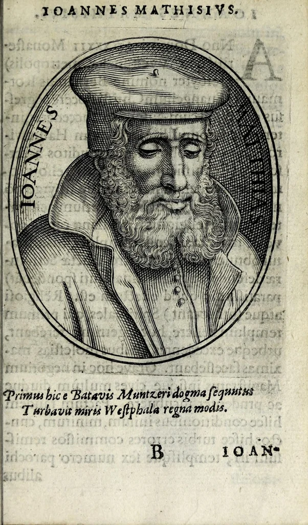 An illustration from Apocalypsis insignium aliquot haeresiarcharum : qua visiones & insomnia ipsis per somnia patefactae, blasphemias puta inauditas, ac deliramenta enthysiastica revelantur, unaq́ue opera vitae ac mortes coelo latino donantur : superadditae septendecim eorum, qui insigni supra reliquos temeritate ac depudendi audacia eminere visi, icones aereis expressae, 1608, leaf 21
