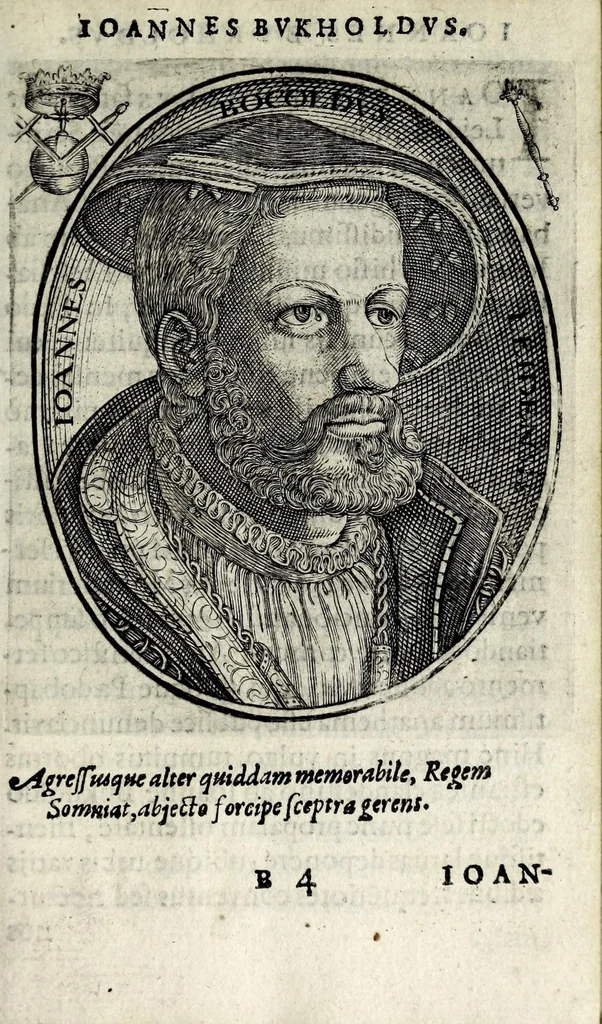 An illustration from Apocalypsis insignium aliquot haeresiarcharum : qua visiones & insomnia ipsis per somnia patefactae, blasphemias puta inauditas, ac deliramenta enthysiastica revelantur, unaq́ue opera vitae ac mortes coelo latino donantur : superadditae septendecim eorum, qui insigni supra reliquos temeritate ac depudendi audacia eminere visi, icones aereis expressae, 1608, leaf 29