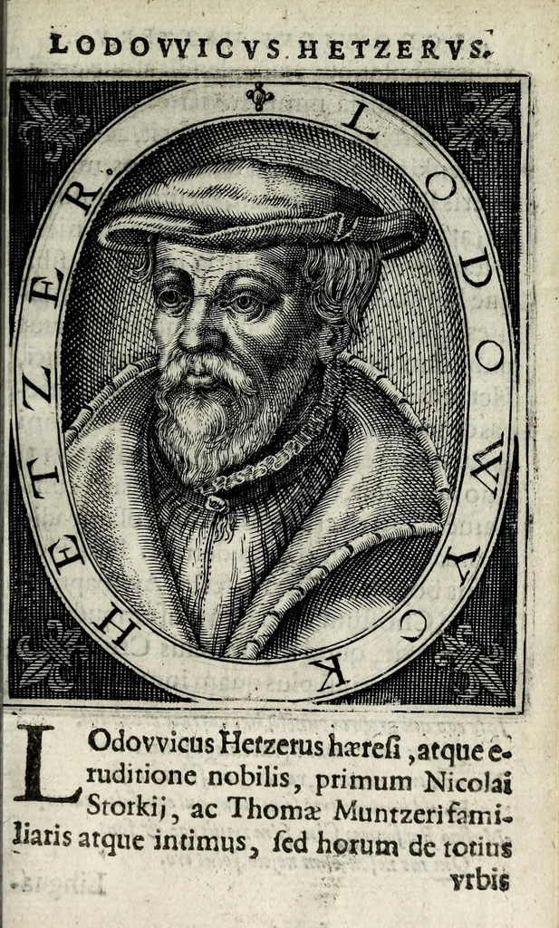 An illustration from Apocalypsis insignium aliquot haeresiarcharum : qua visiones & insomnia ipsis per somnia patefactae, blasphemias puta inauditas, ac deliramenta enthysiastica revelantur, unaq́ue opera vitae ac mortes coelo latino donantur : superadditae septendecim eorum, qui insigni supra reliquos temeritate ac depudendi audacia eminere visi, icones aereis expressae, 1608, leaf 99