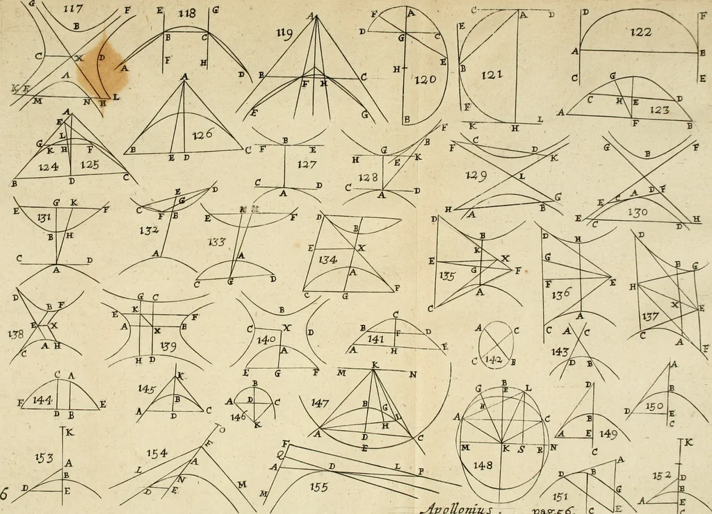 An illustration from Apollonii Conica : methodo nova illustrata, & succinctè demonstrata, 1675, leaf 78