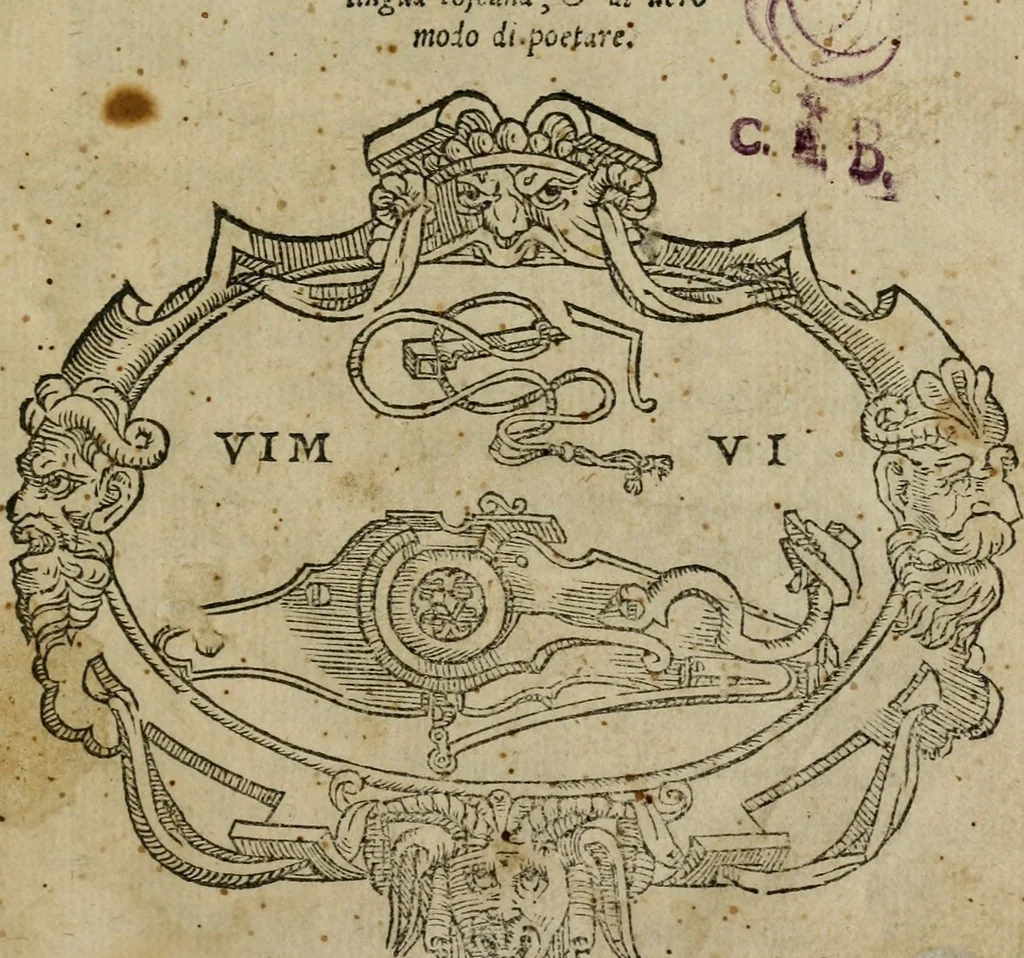An illustration from Apologia de gli Academici di Banchi di Roma : Contra M. Lodovico Castelvetro da Modena. Informa d'uno Spaccio di Maestro Pasquino. Con alcune operette, del predella, del bvratto, di ser pedocco. In difesa de la seguente Canzone del Commendatore, 1558, leaf 4