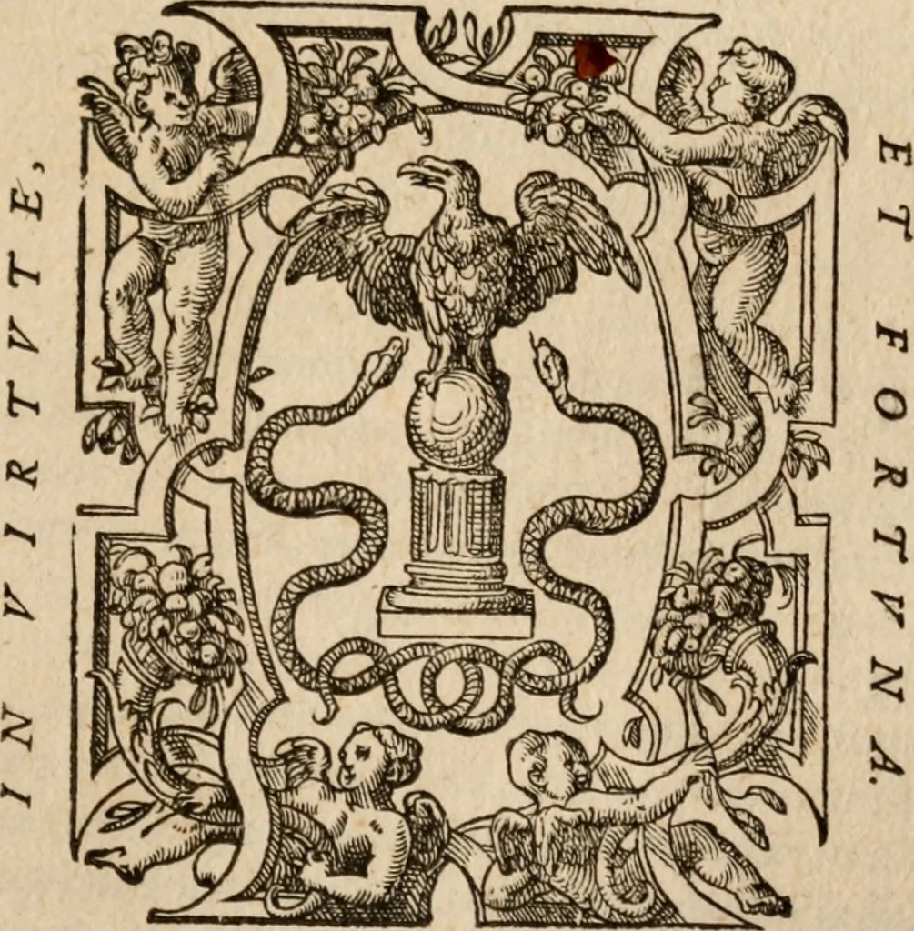 An illustration from Apologia libri de reditibvs ecclesiasticis, a Martino ab Azpilcueta. Super c. ultimo XVI. q. I. sermone primùm Hispano compositi, & ab eodem postea Latinitate donati: aduersus N. in nonnullis ei contradicentem, 1575, leaf 4