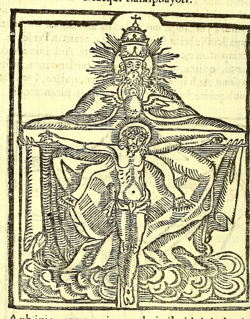 An illustration from Apologia, y declaracion en dialogos en la lengua mexicana, del symbolo de San Athanasio, y confessionario breve., 1653, leaf 18