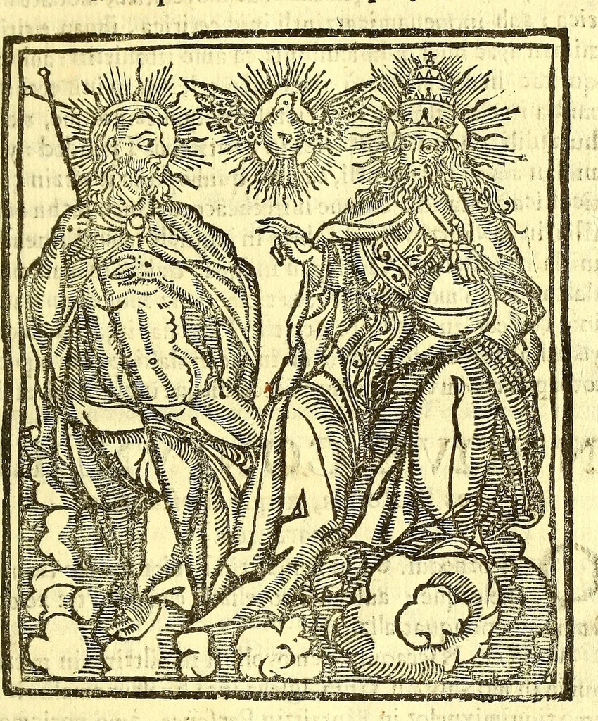 An illustration from Apologia, y declaracion en dialogos en la lengua mexicana, del symbolo de San Athanasio, y confessionario breve., 1653, leaf 19