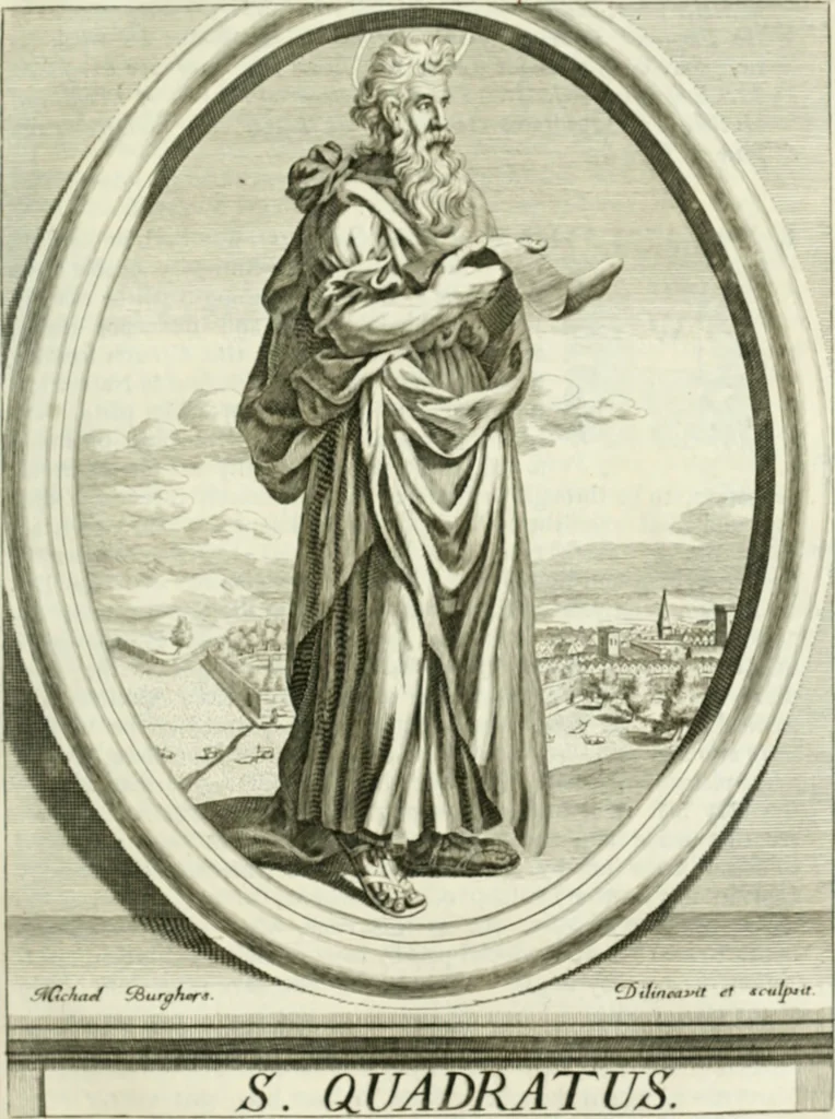 An illustration from Apostolici : or the history of the lives, acts, death and martyrdoms of those who were contemporary with, or immediately succeeded the Apostles : as also the most eminent of the Primitive Fathers for the first three hundred years to which is added, a chronology of the three first ages of the church, 1682, leaf 202