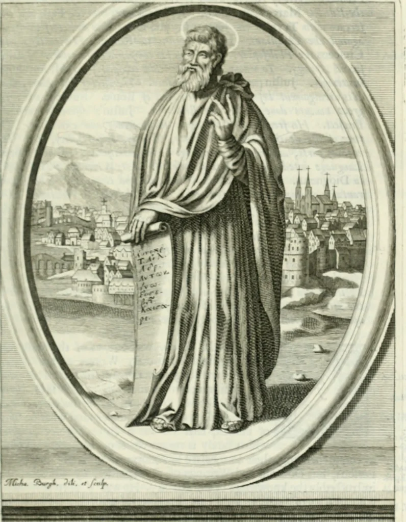 An illustration from Apostolici : or the history of the lives, acts, death and martyrdoms of those who were contemporary with, or immediately succeeded the Apostles : as also the most eminent of the Primitive Fathers for the first three hundred years to which is added, a chronology of the three first ages of the church, 1682, leaf 210