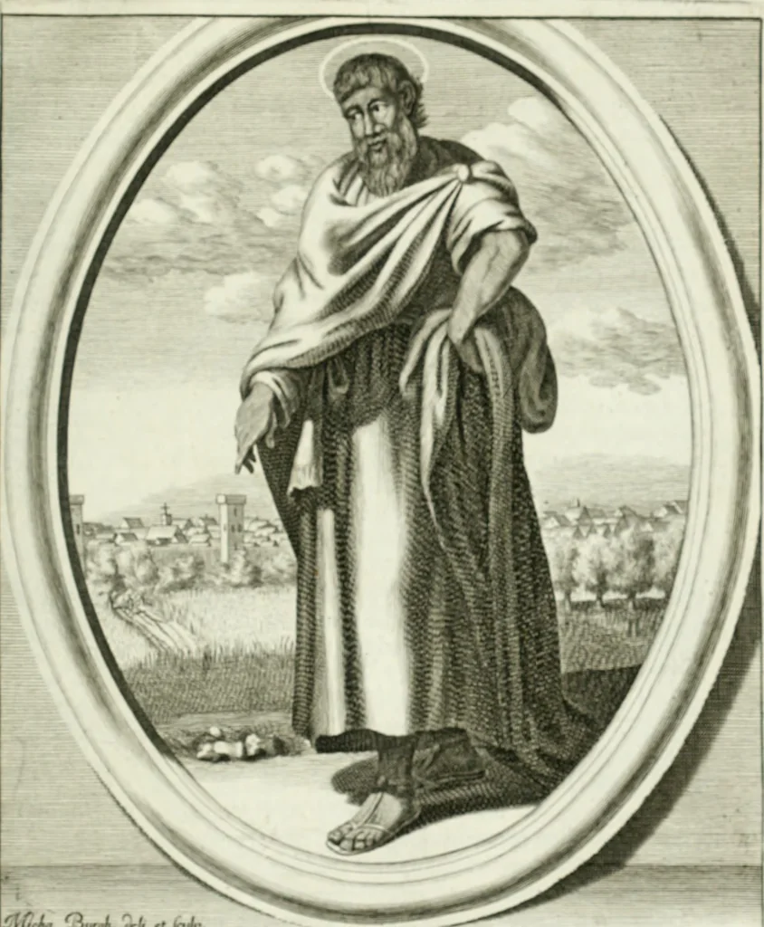An illustration from Apostolici : or the history of the lives, acts, death and martyrdoms of those who were contemporary with, or immediately succeeded the Apostles : as also the most eminent of the Primitive Fathers for the first three hundred years to which is added, a chronology of the three first ages of the church, 1682, leaf 322