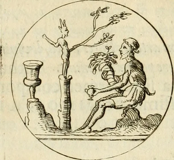 An illustration from Apotheosis vel consecratio Homeri, sive, Lapis antiquissimus in quo poëtarum principis Homeri consecratio sculpta est, 1683, leaf 111