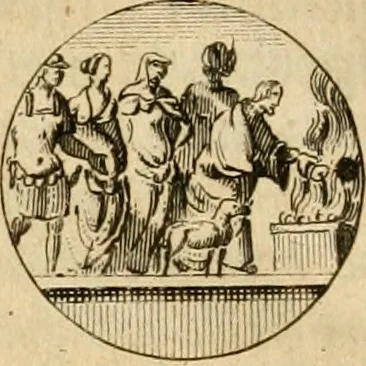 An illustration from Apotheosis vel consecratio Homeri, sive, Lapis antiquissimus in quo poëtarum principis Homeri consecratio sculpta est, 1683, leaf 263