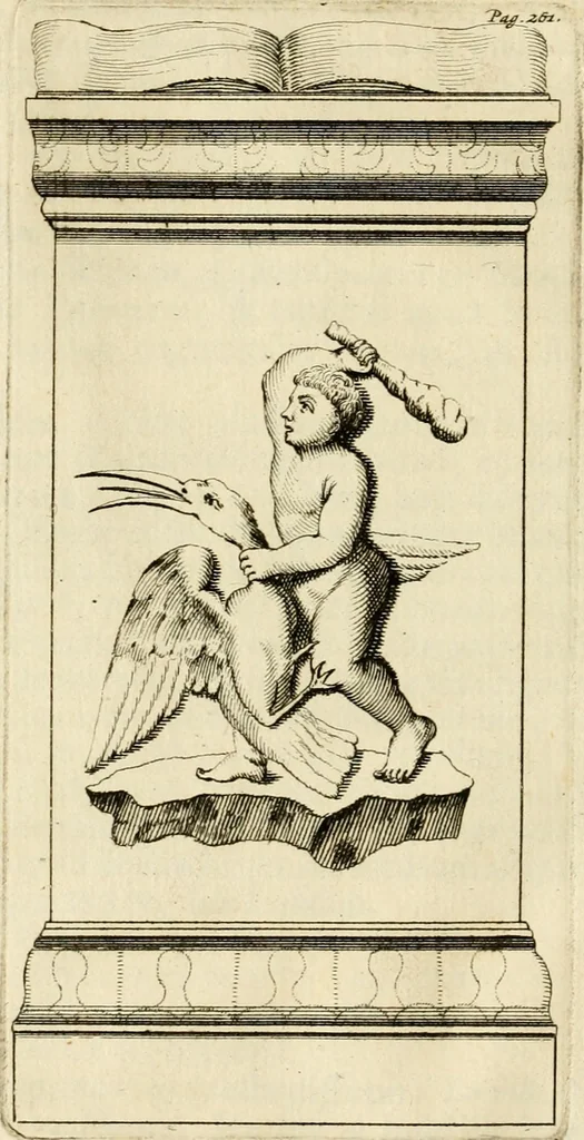 An illustration from Apotheosis vel consecratio Homeri, sive, Lapis antiquissimus in quo poëtarum principis Homeri consecratio sculpta est, 1683, leaf 317