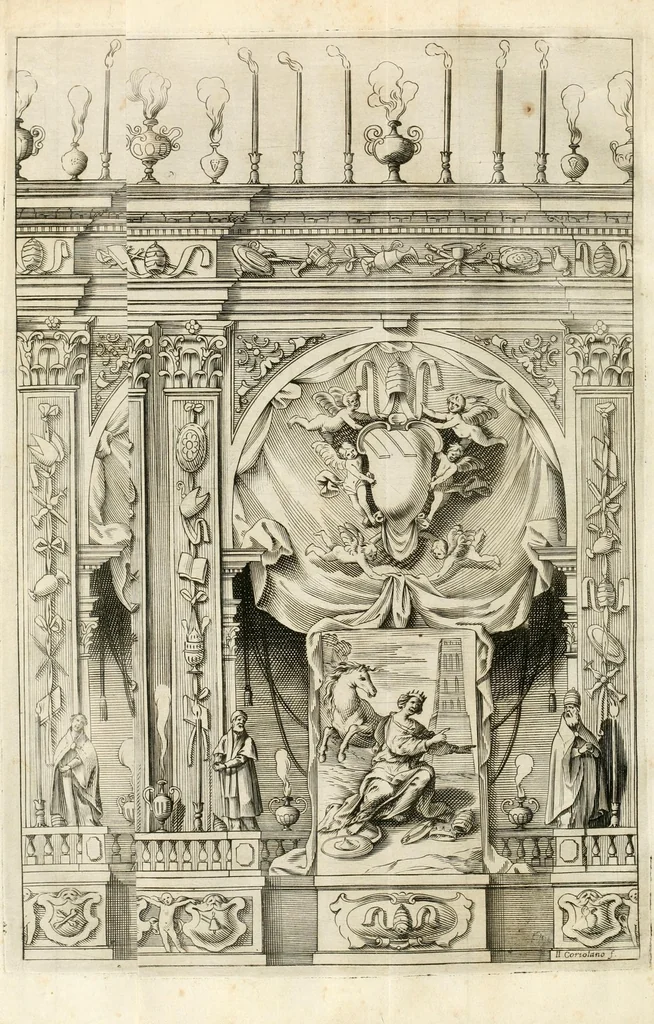 An illustration from Apparato fvnebre dell'anniversario à Gregorio XV : celebrato in Bologna à XXIV. di lvglio M. DC. XXIV dall'illustrissimo & reuerendiss. sig. cardinale Lvdovisi, 1624, leaf 26