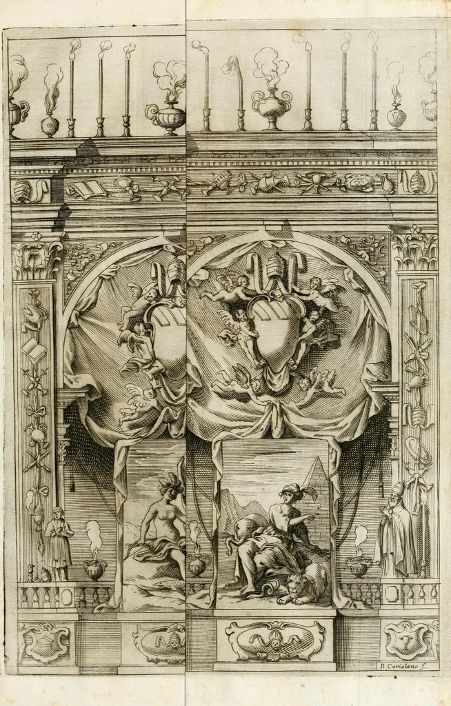 An illustration from Apparato fvnebre dell'anniversario à Gregorio XV : celebrato in Bologna à XXIV. di lvglio M. DC. XXIV dall'illustrissimo & reuerendiss. sig. cardinale Lvdovisi, 1624, leaf 27