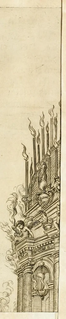 An illustration from Apparato fvnebre dell'anniversario à Gregorio XV : celebrato in Bologna à XXIV. di lvglio M. DC. XXIV dall'illustrissimo & reuerendiss. sig. cardinale Lvdovisi, 1624, leaf 35