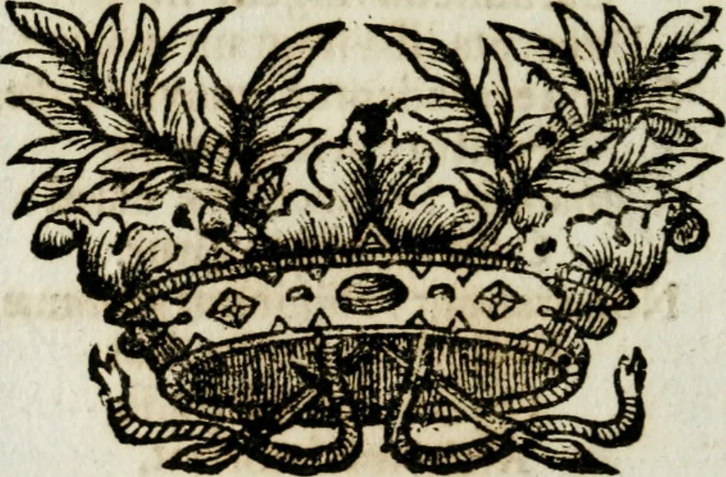 An illustration from Apparatus sacri honoris primo carmelitarum discalceatorum parenti seraphicæ virginis ac matris Theresiæ à Jesu filio primogenito S. Joanni à Cruce : post ejus solemnem in Vaticani colle apotheosin adornatus, a devotissimo filiorum suorum Collegio Augustano, 1727, leaf 109