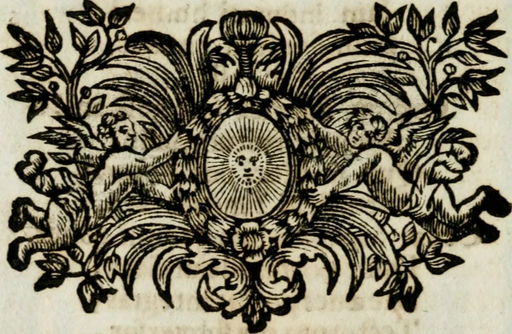 An illustration from Apparatus sacri honoris primo carmelitarum discalceatorum parenti seraphicæ virginis ac matris Theresiæ à Jesu filio primogenito S. Joanni à Cruce : post ejus solemnem in Vaticani colle apotheosin adornatus, a devotissimo filiorum suorum Collegio Augustano, 1727, leaf 115