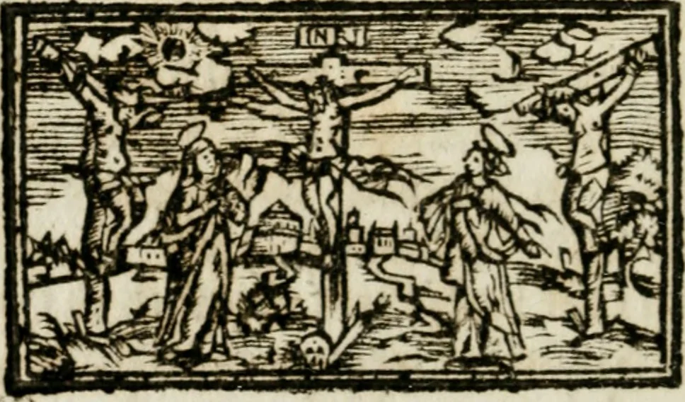 An illustration from Apparatus sacri honoris primo carmelitarum discalceatorum parenti seraphicæ virginis ac matris Theresiæ à Jesu filio primogenito S. Joanni à Cruce : post ejus solemnem in Vaticani colle apotheosin adornatus, a devotissimo filiorum suorum Collegio Augustano, 1727, leaf 69