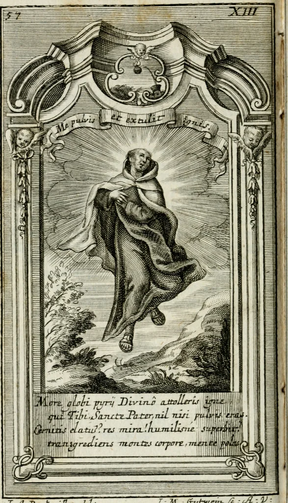 An illustration from Apparatus sacri honoris primo carmelitarum discalceatorum parenti seraphicæ virginis ac matris Theresiæ à Jesu filio primogenito S. Joanni à Cruce : post ejus solemnem in Vaticani colle apotheosin adornatus, a devotissimo filiorum suorum Collegio Augustano, 1727, leaf 89