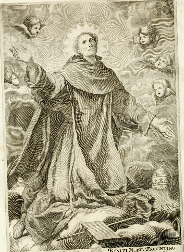 An illustration from Applausi di Firenze per la canonizzazione di s. Filippo Benizi, propagatore dell' Ordine de' Serui di Maria Vergine, 1672, leaf 13
