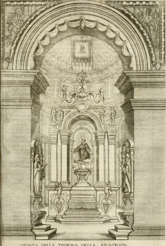 An illustration from Applausi di Firenze per la canonizzazione di s. Filippo Benizi, propagatore dell' Ordine de' Serui di Maria Vergine, 1672, leaf 36