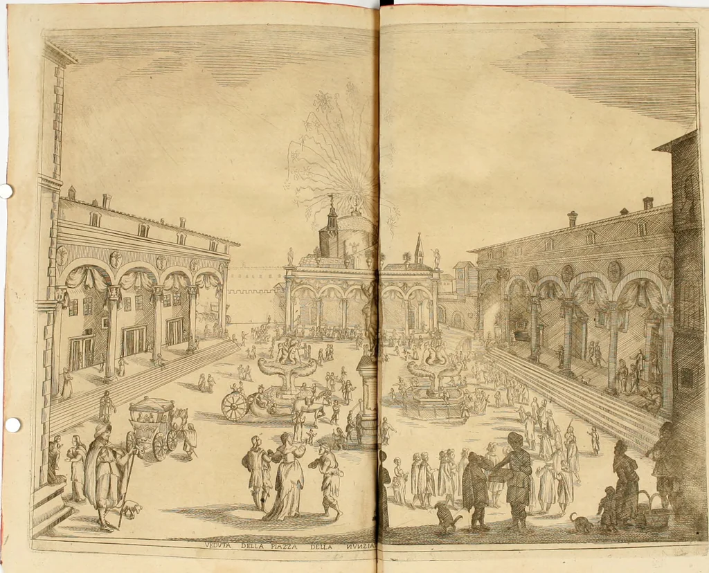 An illustration from Applausi di Firenze per la canonizzazione di s. Filippo Benizi, propagatore dell' Ordine de' Serui di Maria Vergine, 1672, leaf 47