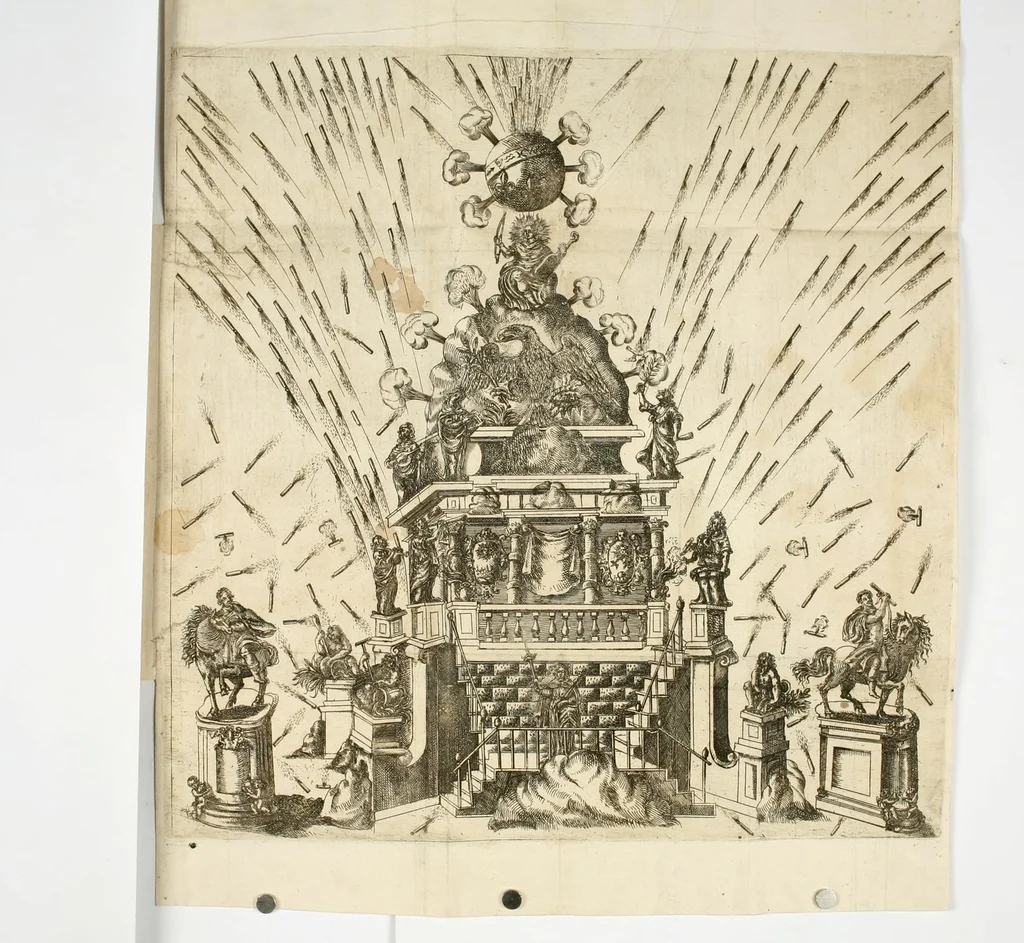 An illustration from Applausi festiui fatti in Piacenza per la nascita della maestà del reale infante Filippo Prospero della Spagna ..., 1658, leaf 22