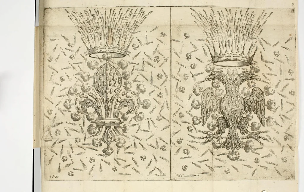 An illustration from Applausi festiui fatti in Piacenza per la nascita della maestà del reale infante Filippo Prospero della Spagna ..., 1658, leaf 24