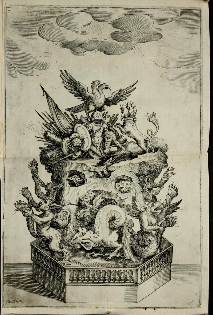 An illustration from Applavsi festivi fatti in Roma per l'elezzione di Ferdinando III. al regno de' romani dal ser.mo princ. Mavrizio card. di Savoia, 1637, leaf 43