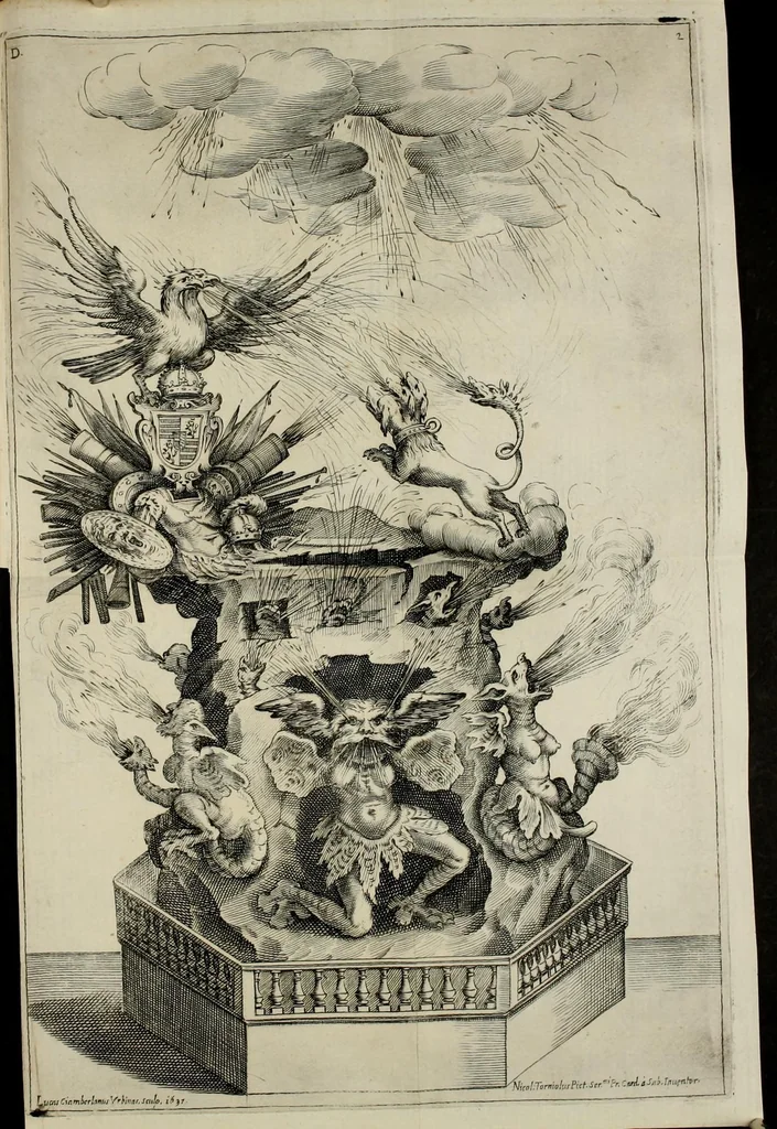 An illustration from Applavsi festivi fatti in Roma per l'elezzione di Ferdinando III. al regno de' romani dal ser.mo princ. Mavrizio card. di Savoia, 1637, leaf 45