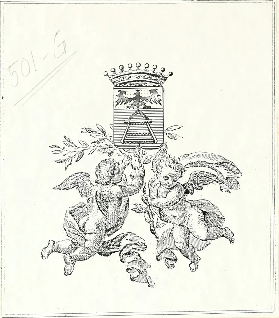 An illustration from Aquilae Austriacae pars secunda, seu, Monarchiae occidentalis tomus octauus : in quo imperatores Austrii a Maximiliano II vsquè ad coronationem Leopoldi Primi Occidentis imperatorem LI elogijs, hieroglyphicis, numismatibus, insignibus, symbolis, imaginibus antiquis ad viuum exhibentur exculpti, & longa historiarum serie exarati : vt nihil relictum sit, quod prisci vel hodierni habeant annales, sed diplomata, leges, indulta, genealogiae, donationes, priuilegia offeruntur congesta : inseruntur et regum principumque imagines, nummi honorarij, castrenses, triumphales, votiui, missiles, &c. qui sanguine, foedere, bello imperatoribus iuncti, occurrunt in opere : subijcitur cuique caesarum appendix symbolica, sacrolegalis, & historicopolitica, in qua symbolis & hieroglyphicis, are affabrè exculptis, Caesares eorumq[ue] gesta pinguntur & explanantur, 1679, leaf 1